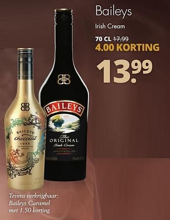 Aanbiedingen Baileys irish cream - Baileys - Geldig van 19/12/2016 tot 31/12/2016 bij Mitra