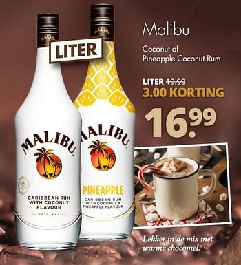 Aanbiedingen Malibu coconut of pineapple coconut rum - Malibu - Geldig van 19/12/2016 tot 31/12/2016 bij Mitra