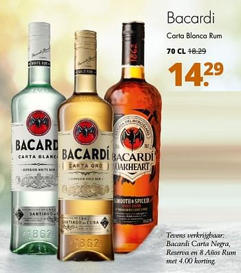 Aanbiedingen Bacardi carta blanca rum - Bacardi - Geldig van 19/12/2016 tot 31/12/2016 bij Mitra