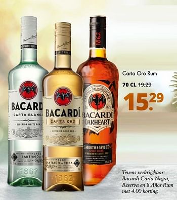 Aanbiedingen Bacardi carta oro rum - Bacardi - Geldig van 19/12/2016 tot 31/12/2016 bij Mitra