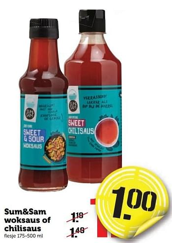 Aanbiedingen Sum+sam woksaus of chilisaus - Sum&amp;Sam - Geldig van 26/12/2016 tot 01/01/2017 bij Coop