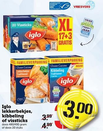 Aanbiedingen Iglo lekkerbekjes, kibbeling of vissticks - Iglo - Geldig van 26/12/2016 tot 01/01/2017 bij Coop