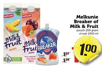 Aanbiedingen Melkunie breaker of milk + fruit - Melkunie - Geldig van 26/12/2016 tot 01/01/2017 bij Coop