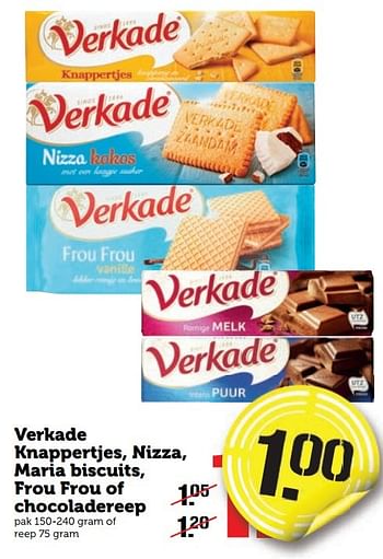 Aanbiedingen Verkade knappertjes, nizza, maria biscuits, frou frou of chocoladereep - Verkade - Geldig van 26/12/2016 tot 01/01/2017 bij Coop