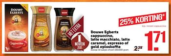 Aanbiedingen Douwe egberts cappuccino, latte macchiato, latte caramel, espresso of gold oploskoe - Douwe Egberts - Geldig van 26/12/2016 tot 01/01/2017 bij Coop