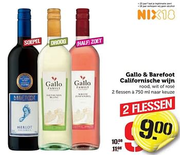 Aanbiedingen Gallo + barefoot californische wijn - Witte wijnen - Geldig van 26/12/2016 tot 01/01/2017 bij Coop