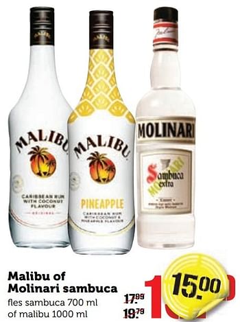 Aanbiedingen Malibu of molinari sambuca - Huismerk - Coop - Geldig van 26/12/2016 tot 01/01/2017 bij Coop