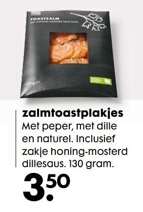 Aanbiedingen Zalmtoastplakjes met peper, met dille en naturel - Huismerk - Hema - Geldig van 06/12/2016 tot 01/01/2017 bij Hema