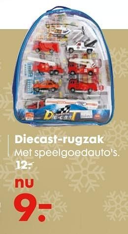 Aanbiedingen Diecast-rugzak met speelgoedauto`s - Huismerk - Hema - Geldig van 06/12/2016 tot 01/01/2017 bij Hema