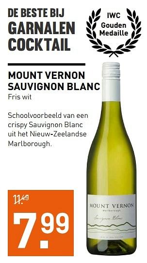 Aanbiedingen Mount vernon sauvignon blanc - Witte wijnen - Geldig van 14/12/2016 tot 01/01/2017 bij Gall & Gall