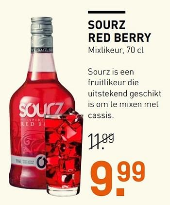 Aanbiedingen Sourz red berry mixlikeur - Sourz - Geldig van 14/12/2016 tot 01/01/2017 bij Gall & Gall