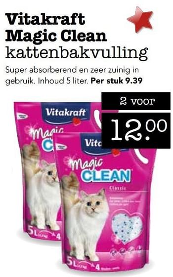 Aanbiedingen Vitakraft magic clean kattenbakvulling - Vitakraft - Geldig van 19/12/2016 tot 01/01/2017 bij Dobey