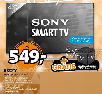 Aanbiedingen Sony smart tv kdl43wd759 - Sony - Geldig van 18/12/2016 tot 01/01/2017 bij Expert