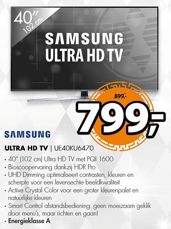 Aanbiedingen Samsung ultra hd tv ue40ku6470 - Samsung - Geldig van 18/12/2016 tot 01/01/2017 bij Expert