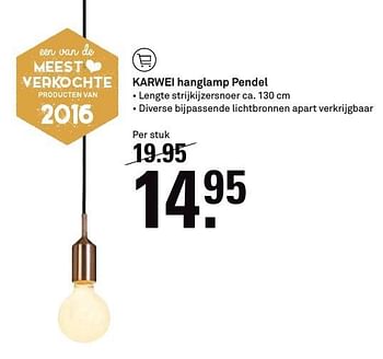 Aanbiedingen Karwei hanglamp pendel - Huismerk Karwei - Geldig van 27/12/2016 tot 01/01/2017 bij Karwei