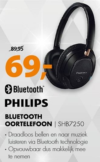Aanbiedingen Philips bluetooth oortelefoon shb7250 - Philips - Geldig van 18/12/2016 tot 01/01/2017 bij Expert