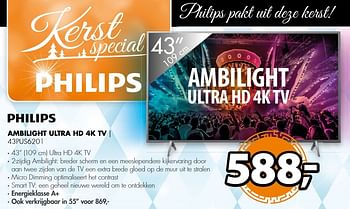 Aanbiedingen Philips ambilight ultra hd 4k tv 43pus6201 - Philips - Geldig van 18/12/2016 tot 01/01/2017 bij Expert