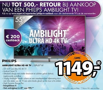 Aanbiedingen Philips ambilight ultra hd 4k tv 55pus7181 - Philips - Geldig van 18/12/2016 tot 01/01/2017 bij Expert