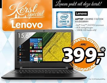 Aanbiedingen Lenovo laptop ideapad 110-15isk 80ud00bxmh - Lenovo - Geldig van 18/12/2016 tot 01/01/2017 bij Expert