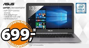 Aanbiedingen Asus laptop ux310ua-fc075t - Asus - Geldig van 18/12/2016 tot 01/01/2017 bij Expert
