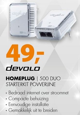 Aanbiedingen Devolo homeplug 500 duo starterkit powerline - Devolo - Geldig van 18/12/2016 tot 01/01/2017 bij Expert