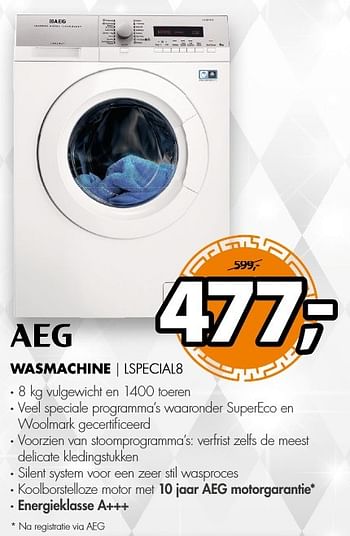Aanbiedingen Aeg wasmachine lspecial8 - AEG - Geldig van 18/12/2016 tot 01/01/2017 bij Expert