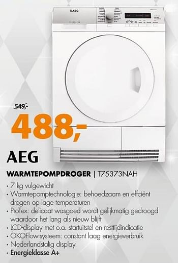 Aanbiedingen Aeg warmtepompdroger t75373nah - AEG - Geldig van 18/12/2016 tot 01/01/2017 bij Expert