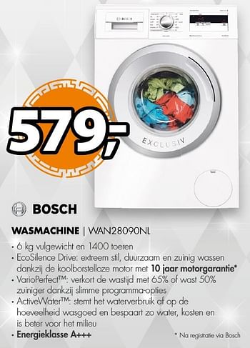 Aanbiedingen Bosch wasmachine wan28090nl - Bosch - Geldig van 18/12/2016 tot 01/01/2017 bij Expert