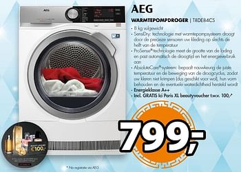 Aanbiedingen Aeg warmtepompdroger t8de84cs - AEG - Geldig van 18/12/2016 tot 01/01/2017 bij Expert