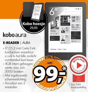 Aanbiedingen Kobo aura e-reader aura - Kobo - Geldig van 18/12/2016 tot 01/01/2017 bij Expert