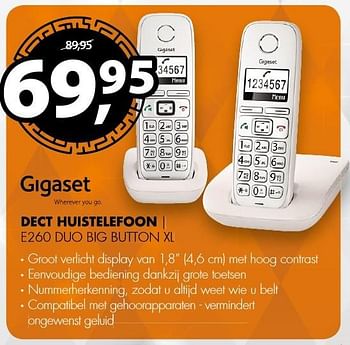 Aanbiedingen Gigaset dect huistelefoon e260 duo big button xl - Gigaset - Geldig van 18/12/2016 tot 01/01/2017 bij Expert