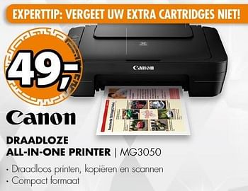 Aanbiedingen Canon draadloze all-in-one printer mg3050 - Canon - Geldig van 18/12/2016 tot 01/01/2017 bij Expert