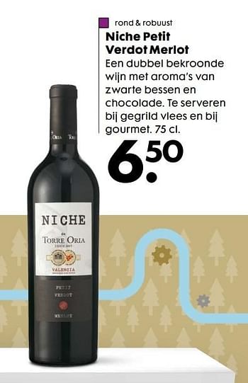 Aanbiedingen Niche petit verdot merlot - Rode wijnen - Geldig van 19/12/2016 tot 01/01/2017 bij Hema