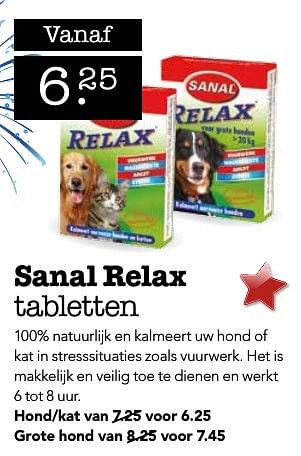 Aanbiedingen Sanal relax tabletten - Sanal - Geldig van 19/12/2016 tot 01/01/2017 bij Faunaland