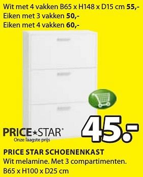 Aanbiedingen Price star schoenenkast - Price Star - Geldig van 19/12/2016 tot 01/01/2017 bij Jysk