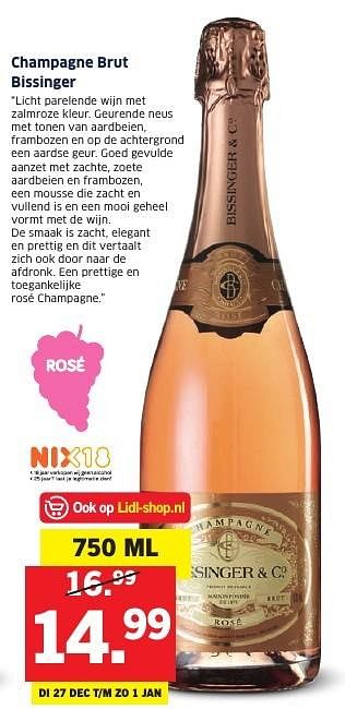 Aanbiedingen Champagne brut bissinger - Champagne - Geldig van 26/12/2016 tot 01/01/2017 bij Lidl