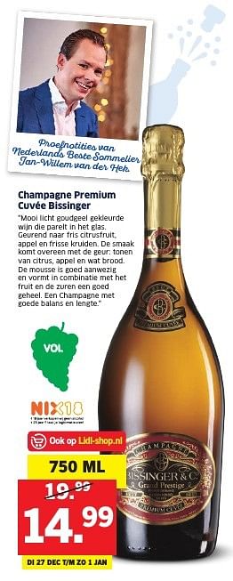Aanbiedingen Champagne premium cuvée bissinger - Champagne - Geldig van 26/12/2016 tot 01/01/2017 bij Lidl