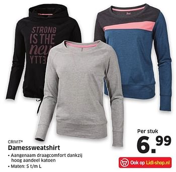 Aanbiedingen Damessweatshirt - Crivit - Geldig van 26/12/2016 tot 01/01/2017 bij Lidl