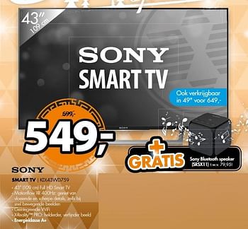 Aanbiedingen Sony smart tv kdl43wd759 - Sony - Geldig van 19/12/2016 tot 01/01/2017 bij Expert