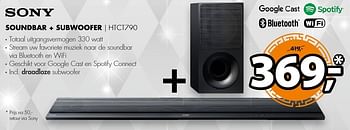Aanbiedingen Sony soundbar + subwoofer htct790 - Sony - Geldig van 19/12/2016 tot 01/01/2017 bij Expert