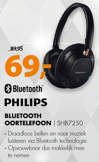 Aanbiedingen Philips bluetooth oortelefoon shb7250 - Philips - Geldig van 19/12/2016 tot 01/01/2017 bij Expert