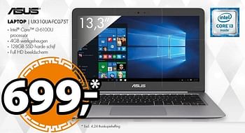Aanbiedingen Asus laptop ux310ua-fc075t - Asus - Geldig van 19/12/2016 tot 01/01/2017 bij Expert