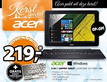 Aanbiedingen Acer 2-in-1 laptop tablet acer one 10 s1003-14xa - Acer - Geldig van 19/12/2016 tot 01/01/2017 bij Expert
