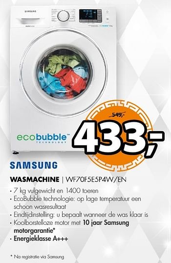 Aanbiedingen Samsung wasmachine wf70f5e5p4w-en - Samsung - Geldig van 19/12/2016 tot 01/01/2017 bij Expert