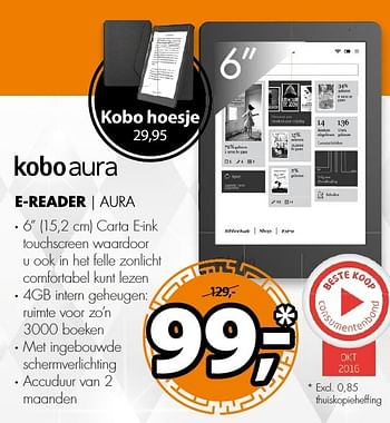 Aanbiedingen Kobo e-reader aura - Kobo - Geldig van 19/12/2016 tot 01/01/2017 bij Expert