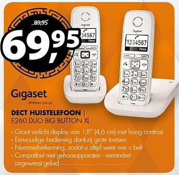 Aanbiedingen Gigaset dect huistelefoon e260 duo big button xl - Gigaset - Geldig van 19/12/2016 tot 01/01/2017 bij Expert