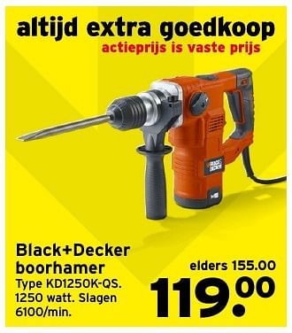 Aanbiedingen Black+decker boorhamer kd1250k-qs - Black &amp; Decker - Geldig van 27/12/2016 tot 01/01/2017 bij Gamma