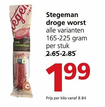 Aanbiedingen Stegeman droge worst - Stegeman - Geldig van 27/12/2016 tot 01/01/2017 bij Jan Linders