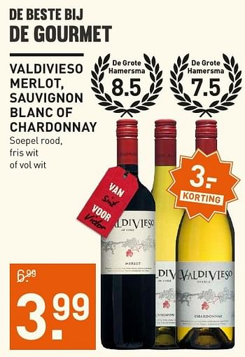 Aanbiedingen Valdivieso merlot, sauvignon blanc of chardonnay - Rode wijnen - Geldig van 04/12/2016 tot 05/12/2016 bij Gall & Gall