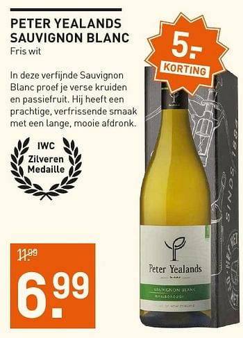 Aanbiedingen Peter yealands sauvignon blanc - Witte wijnen - Geldig van 04/12/2016 tot 05/12/2016 bij Gall & Gall